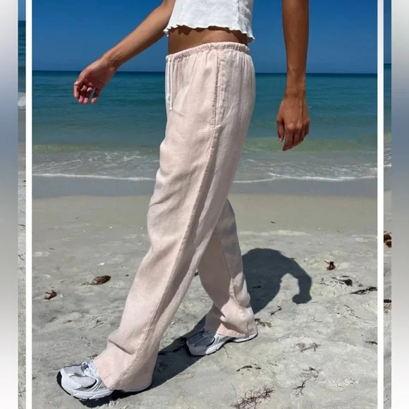 NWOT Small Brandy Melville Anastasia Pink Linen Drawstring Pants! - Picture 2 of 15